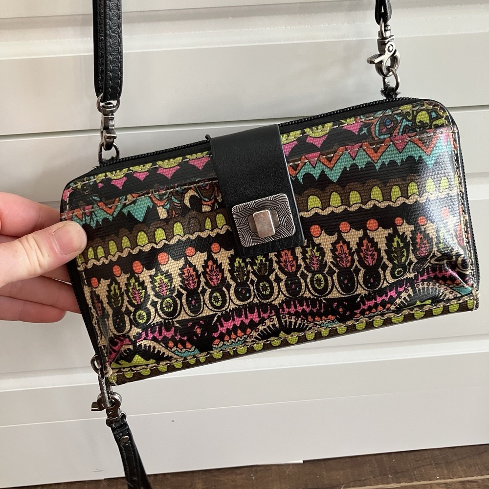 Sakroots Crossbody Wallet Purse Coated Canvas Tribal Geometric Phone Bag 8x4.5